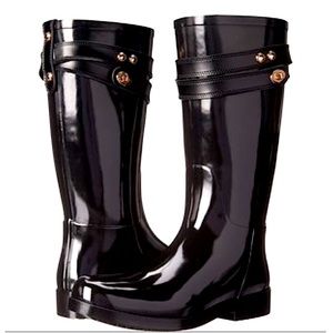 Coach Talia Black Strappy Tall Rubber Rain Boots